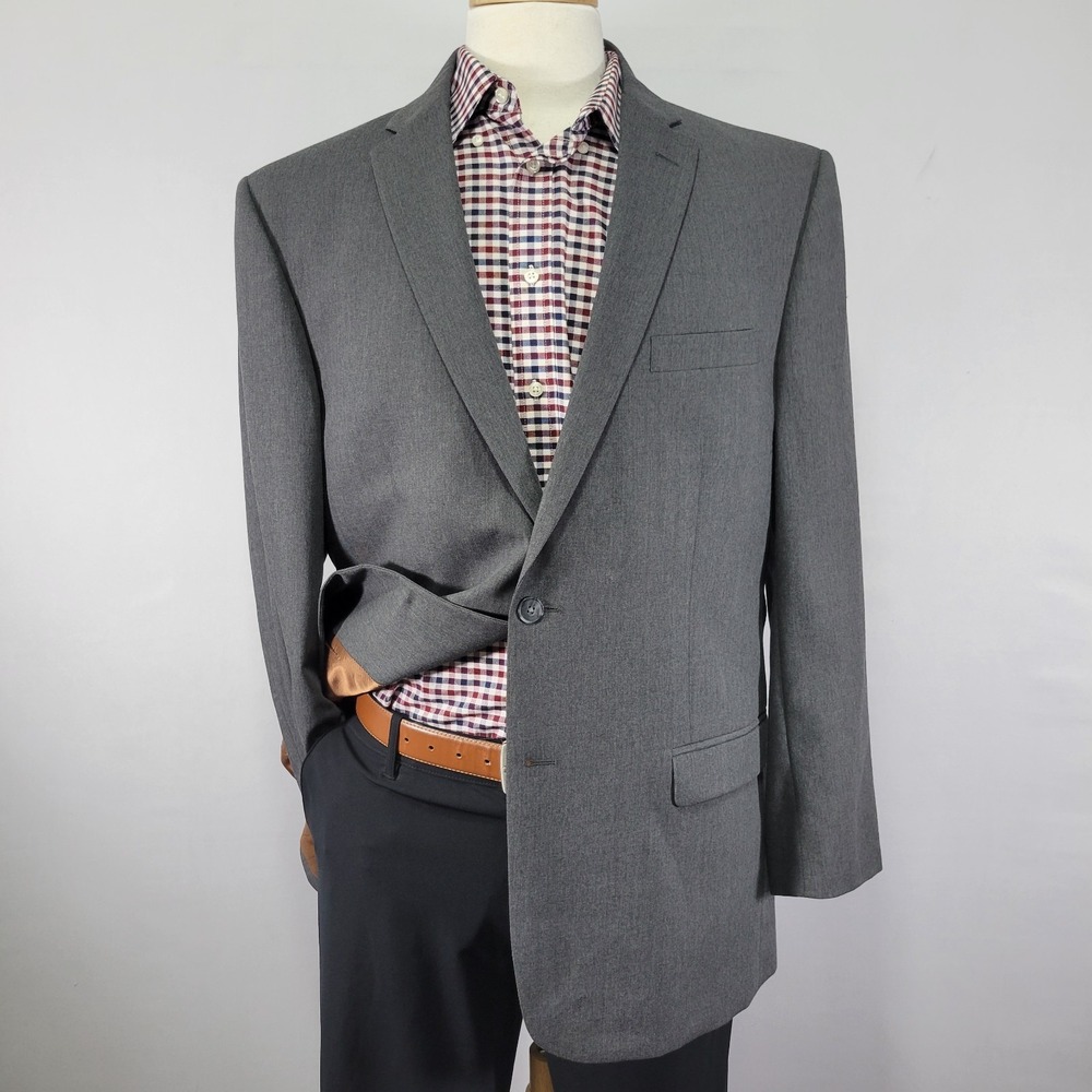 JOS A BANK Men's Sport Coat‎ Blazer Two Button Gray Wool Slim Fit Size 44L